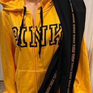 VICTORIAS SECRET PINK ZIP HOODIE & LEGGINGS 2PCS SET GOLDEN GLOW